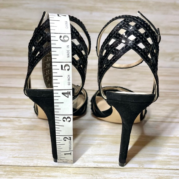Nine West Ivonne Women Black Ankle Strap Sequins 4” Heels size 5 - Picture 6 of 8